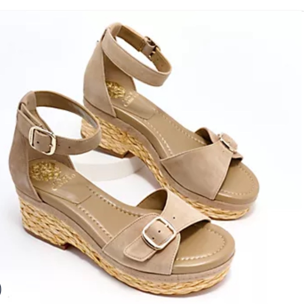 Vince Camuto Adjustable‎ Wedge Sandals Meterry Tan Jute Rope NEW